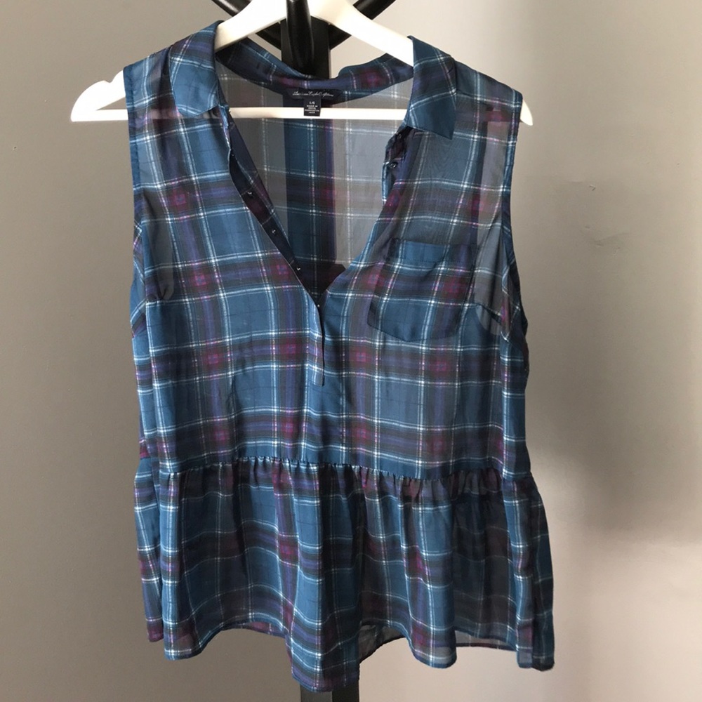 Plaid Sleeveless Collard Tank